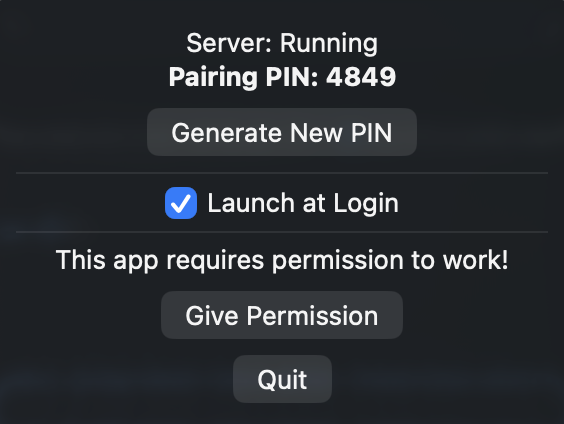 Mac Remote Controller PIN Screen